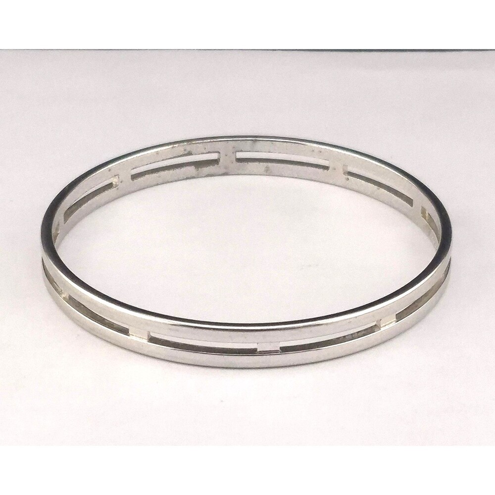 Vintage Mid Century Modern Monet 7mm Silver Tone Bangle Bracelet 7"